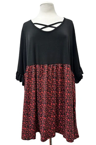 100 CP {Clear To See} Black Red Ditsy Floral Cross Neck Tunic EXTENDED PLUS SIZE 1X 2X 3X 4X 5X - Image 2