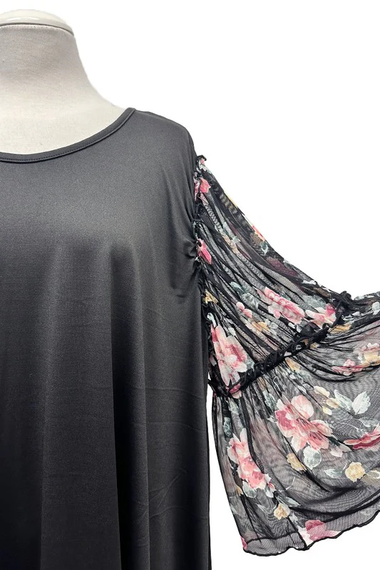 100 CP {Fight For Love} Black Sheer Floral Sleeve Tunic EXTENDED PLUS SIZE 3X 4X 5X - Image 3