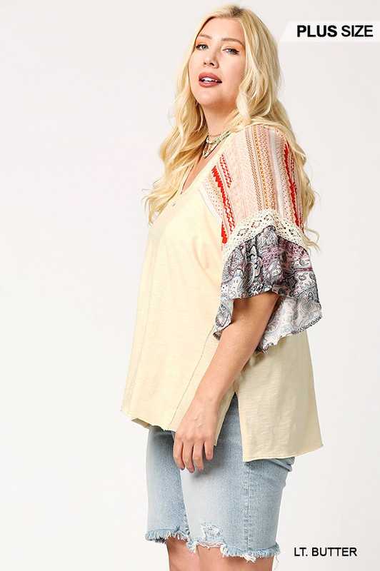 100 CP {Love Is All Around} Oatmeal Tunic with Multi Sleeve PLUS SIZE XL 1X 2X - Image 2