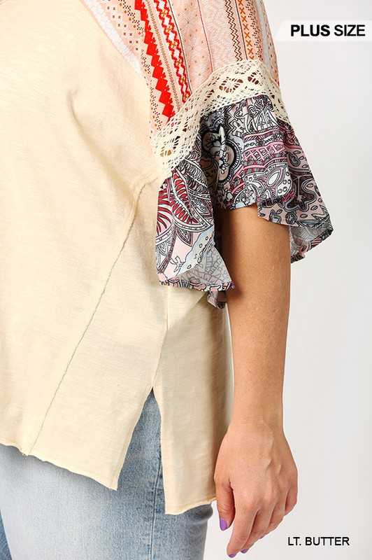100 CP {Love Is All Around} Oatmeal Tunic with Multi Sleeve PLUS SIZE XL 1X 2X - Image 3