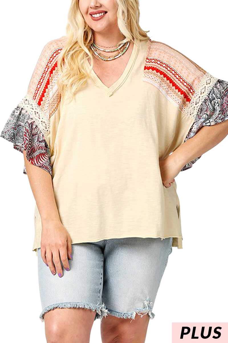 100 CP {Love Is All Around} Oatmeal Tunic with Multi Sleeve PLUS SIZE XL 1X 2X - Image 4