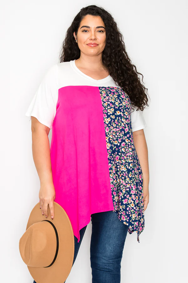 100 CP {Meet In The Middle} Ivory Fuchsia Navy Floral Top EXTENDED PLUS SIZE 2X 3X 4X  TRUE TO SIZE!! - Image 3