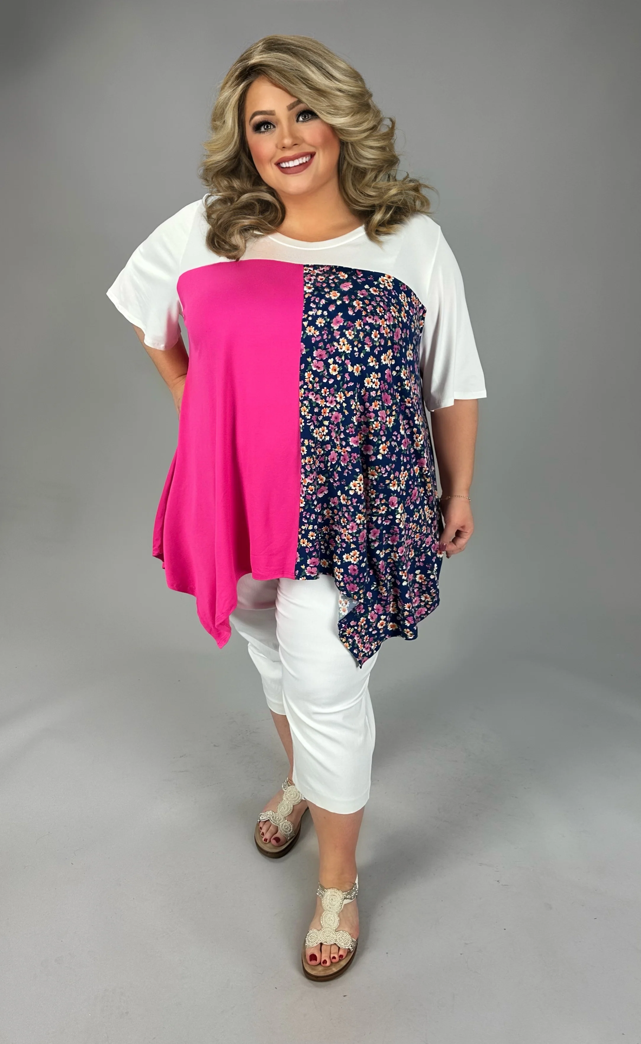 100 CP {Meet In The Middle} Ivory Fuchsia Navy Floral Top EXTENDED PLUS SIZE 2X 3X 4X  TRUE TO SIZE!! - Image 4