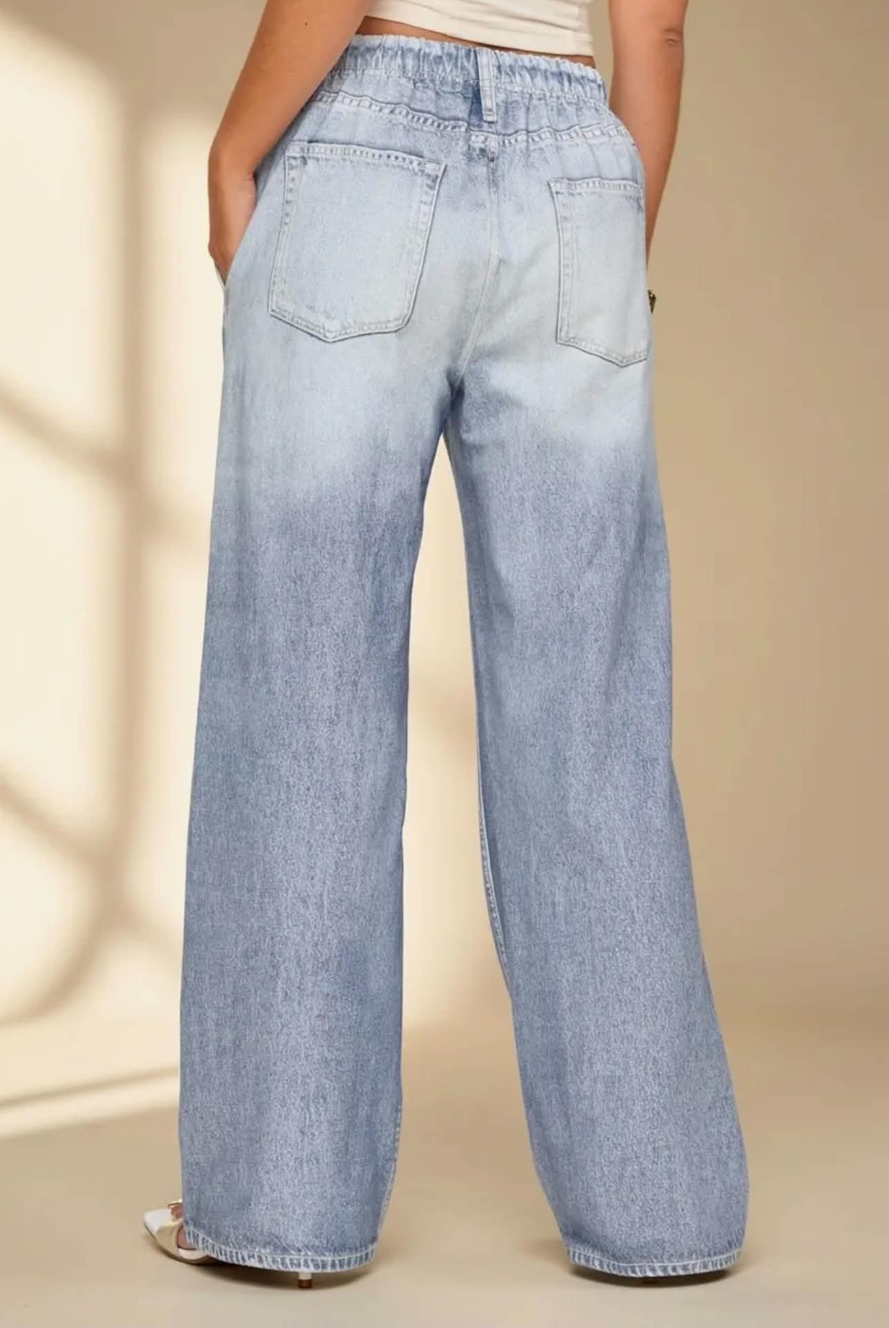 100 LEG {Dear Scarlett} Light Wash Wide Leg Denim Look Pants PLUS SIZE S M L XL 1X 2X 3X - Image 5