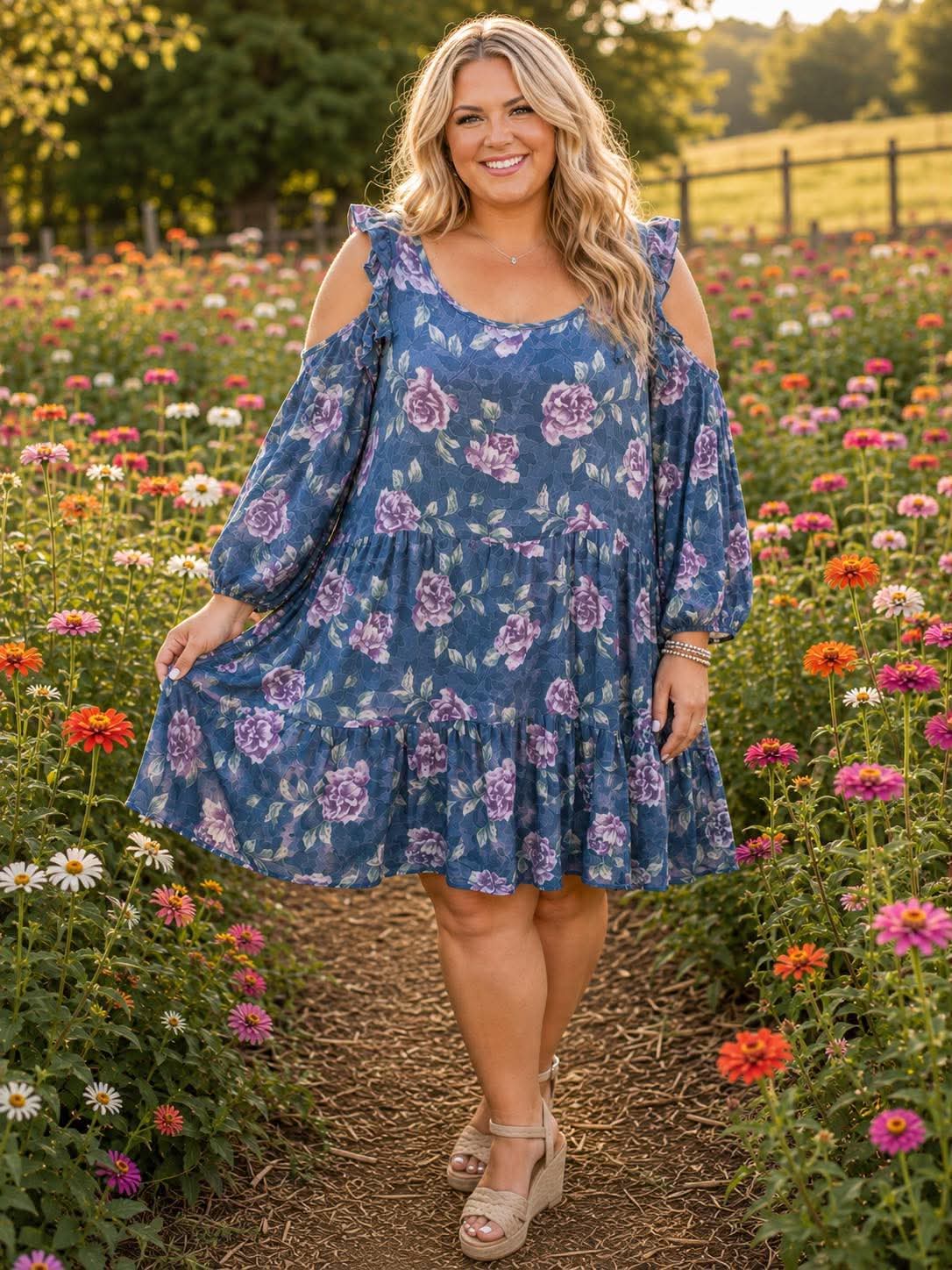 100 OS {Bloom Lovely} Teal Open Shoulder Tiered Dress PLUS SIZE 2X