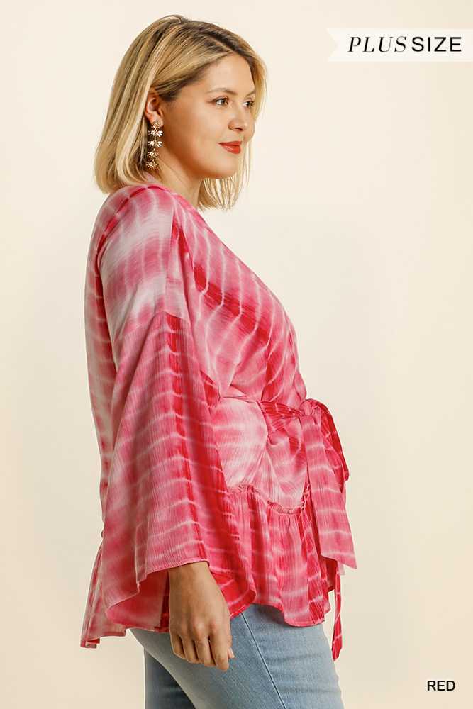 100 OT {Tangled In Love} UMGEE Red Tie-Dye Kimono PLUS SIZE XL/1X 1X/2X - Image 4