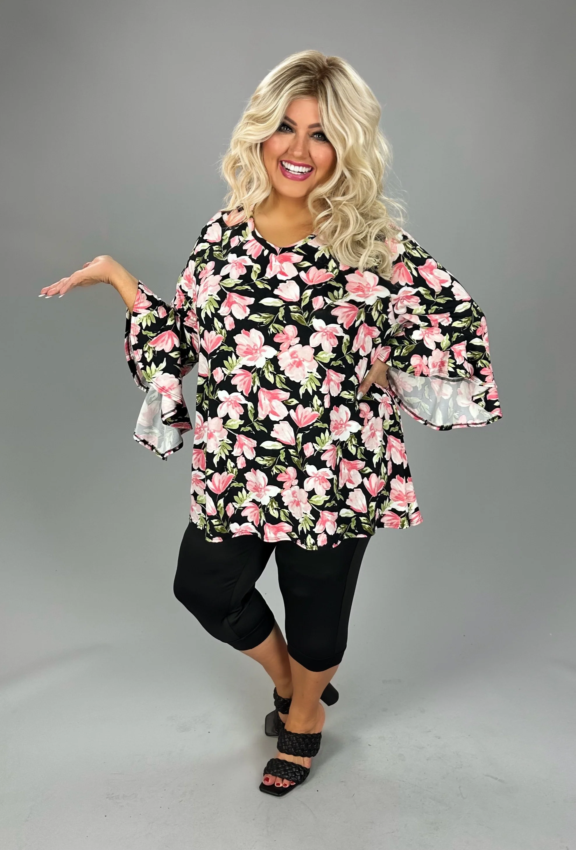 100 PQ {Floral Drama} Black/Pink Floral V-Neck Top EXTENDED PLUS SIZE 2X 3X 4X  TRUE TO SIZE!! - Image 3