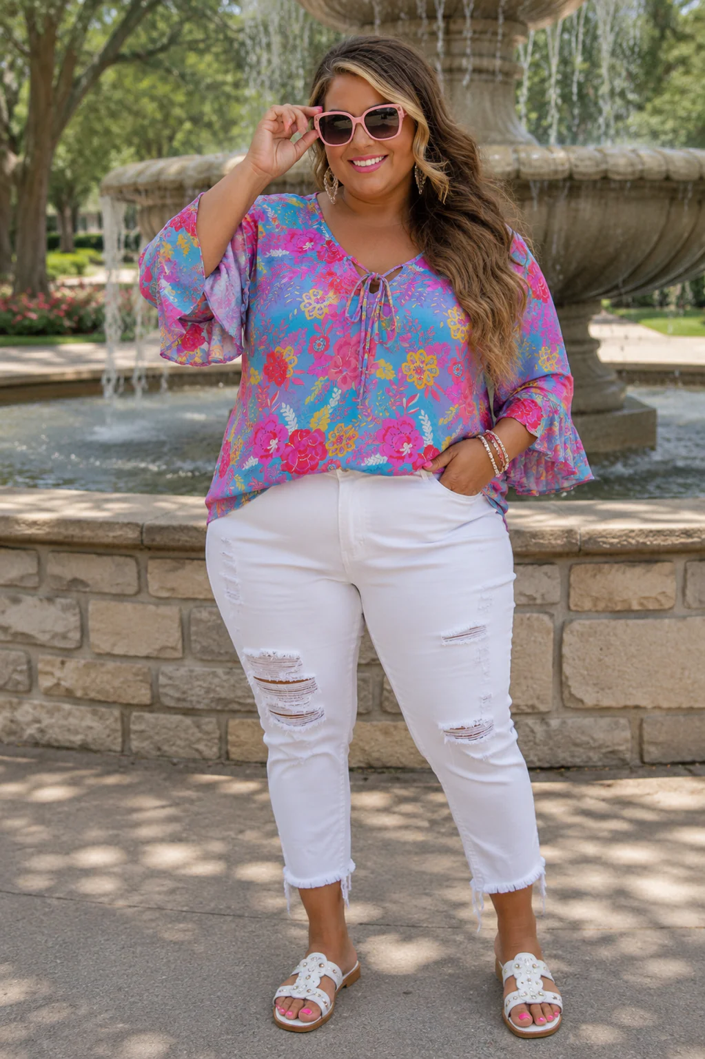 100 PQ {Floral Revival} Dear Scarlett Bright Pink Floral Top PLUS SIZE 2X