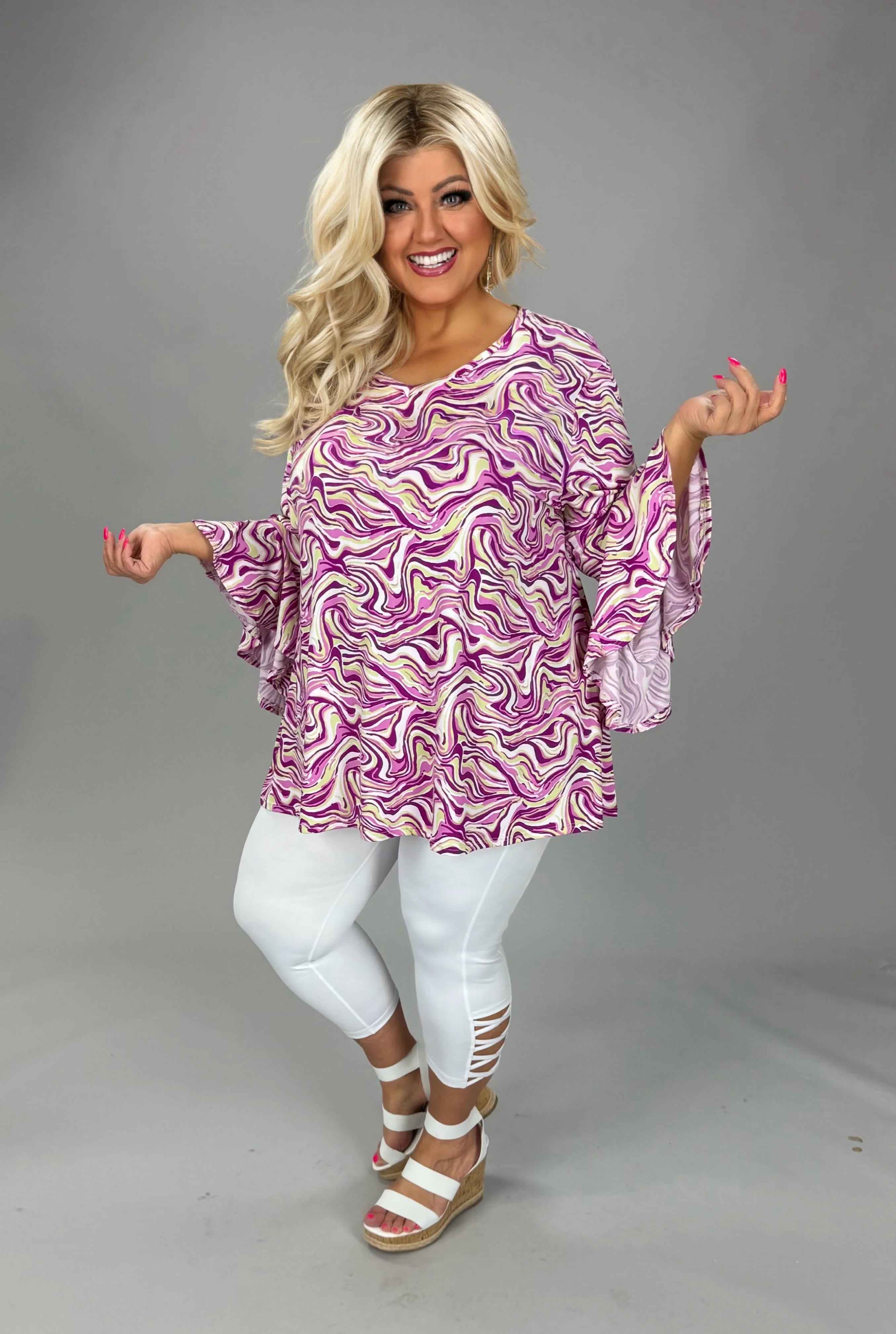 100 PQ {Swirl With Me} Purple Swirl Cascading Sleeve Top EXTENDED PLUS  SIZE  TRUE TO SIZE!! - Image 2