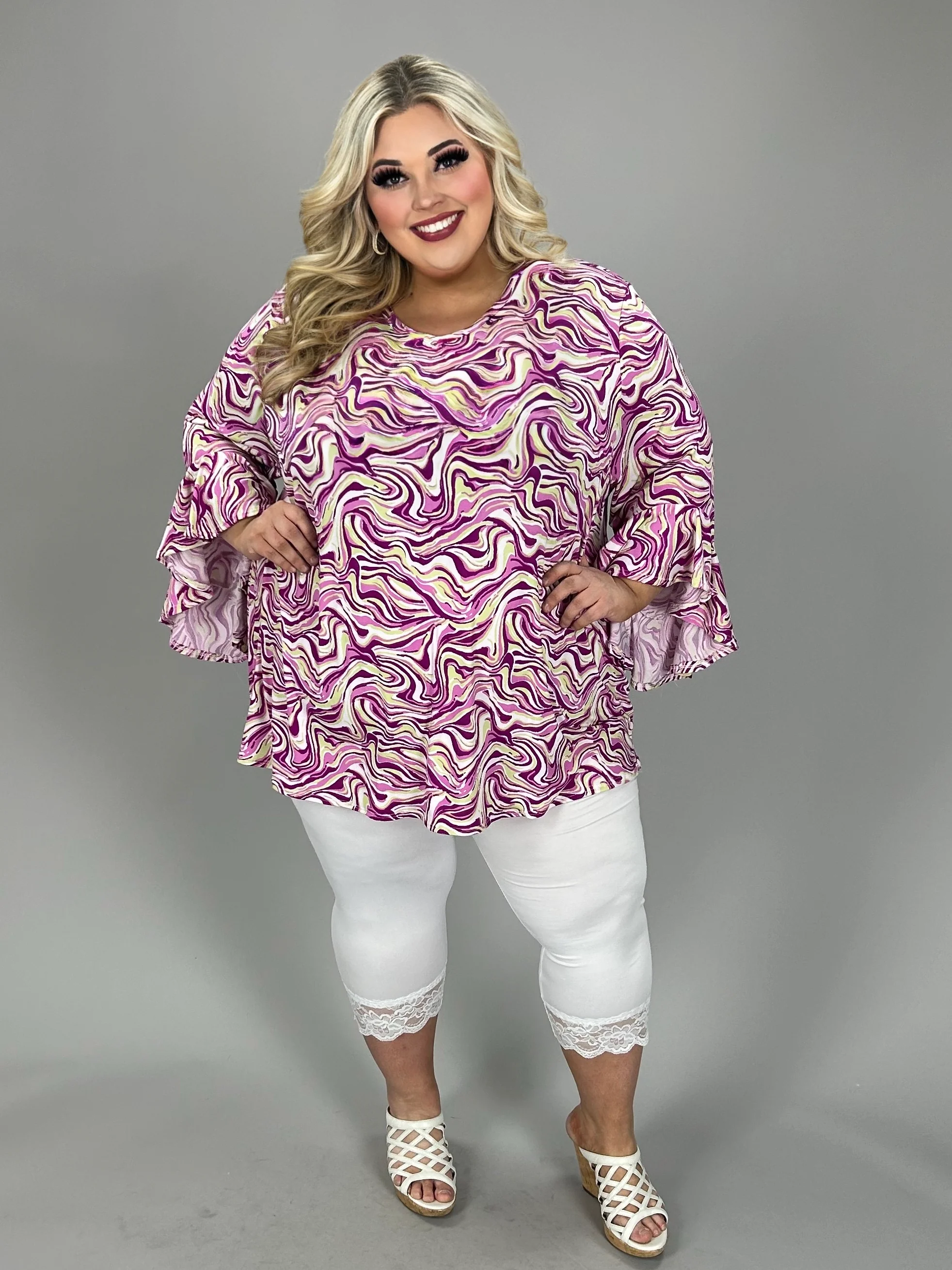 100 PQ {Swirl With Me} Purple Swirl Cascading Sleeve Top EXTENDED PLUS  SIZE  TRUE TO SIZE!! - Image 3