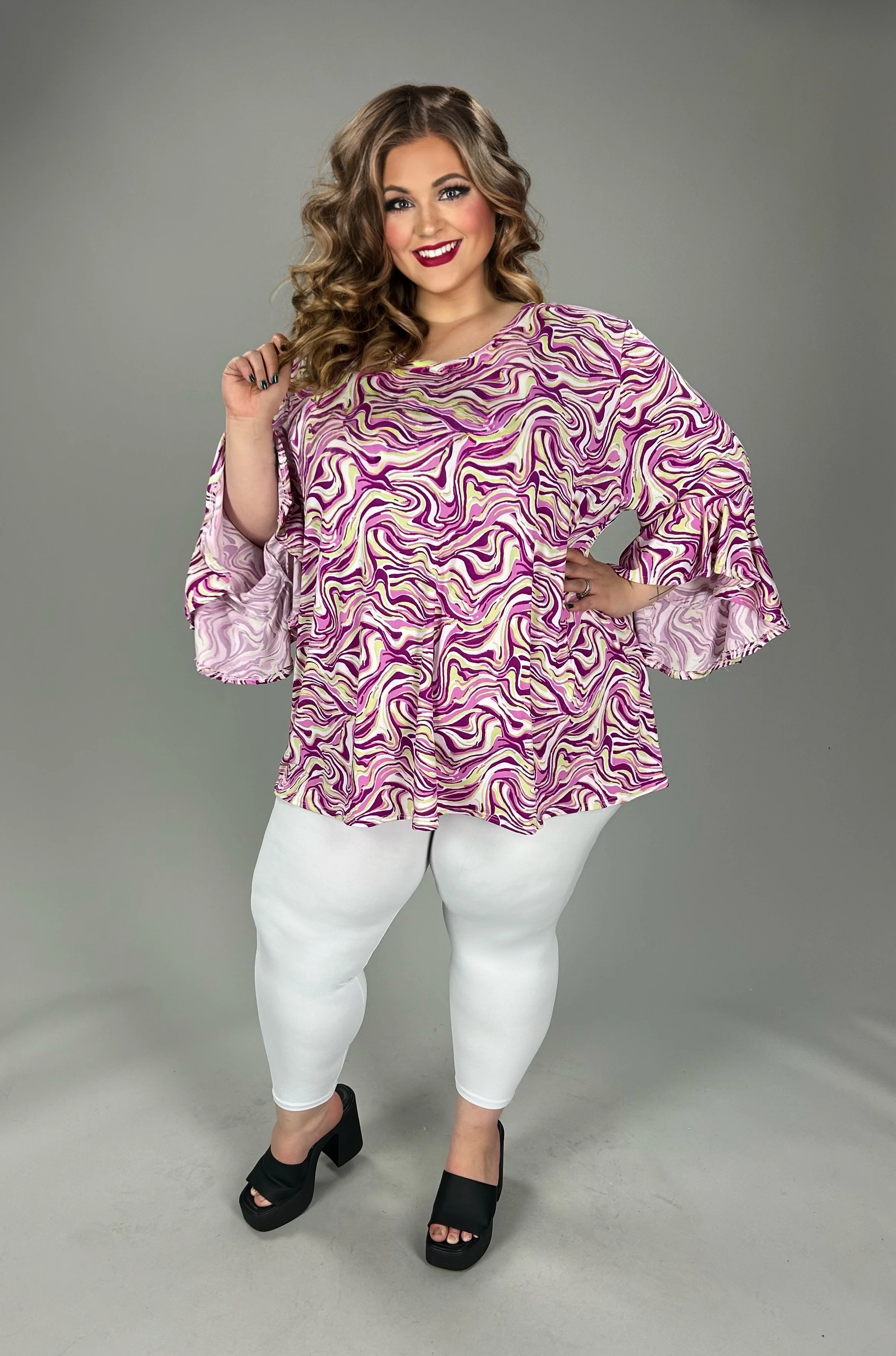 100 PQ {Swirl With Me} Purple Swirl Cascading Sleeve Top EXTENDED PLUS  SIZE  TRUE TO SIZE!! - Image 4