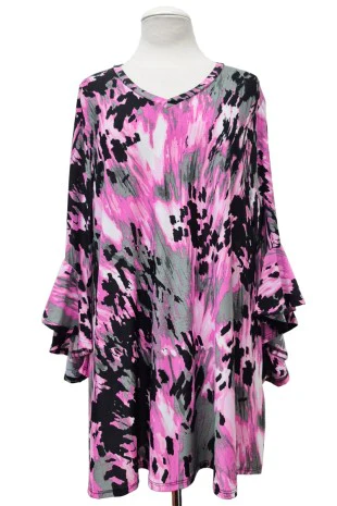 100 PQ {Vision Of Beauty} Pink/Black V-Neck Top EXTENDED PLUS SIZE  2X 3X 4X  TRUE TO SIZE!! - Image 2