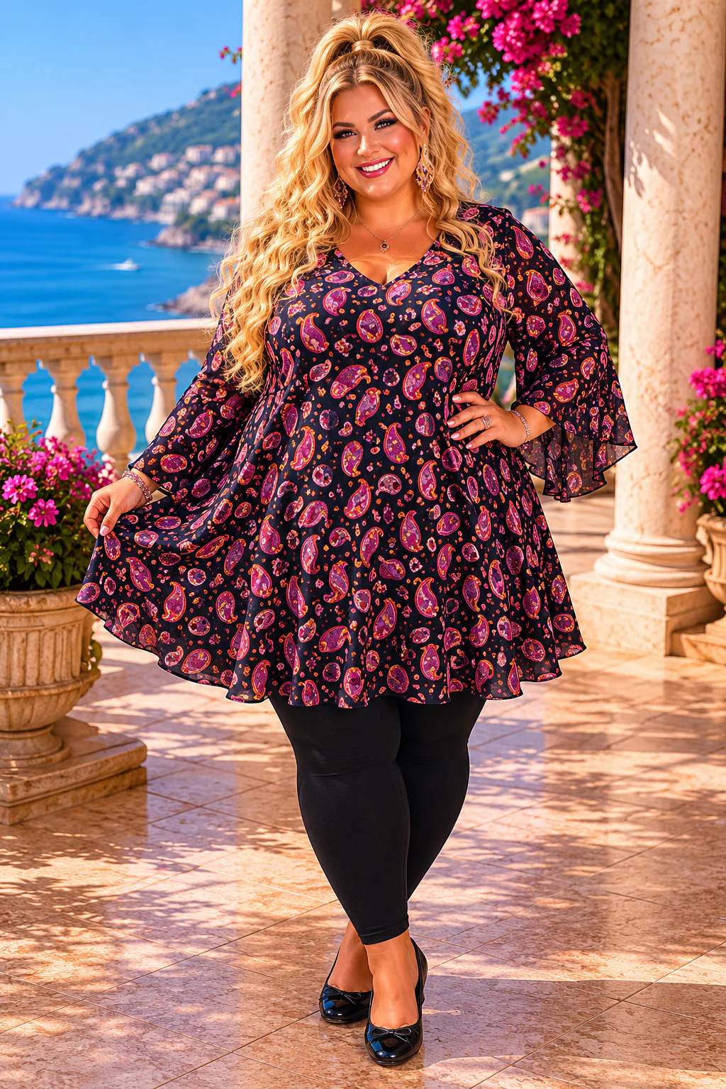 100 PQ {Viva La Paisley} Black V-Neck Paisley Print Top EXTENDED PLUS SIZE 2X 3X 4X  TRUE TO SIZE!!