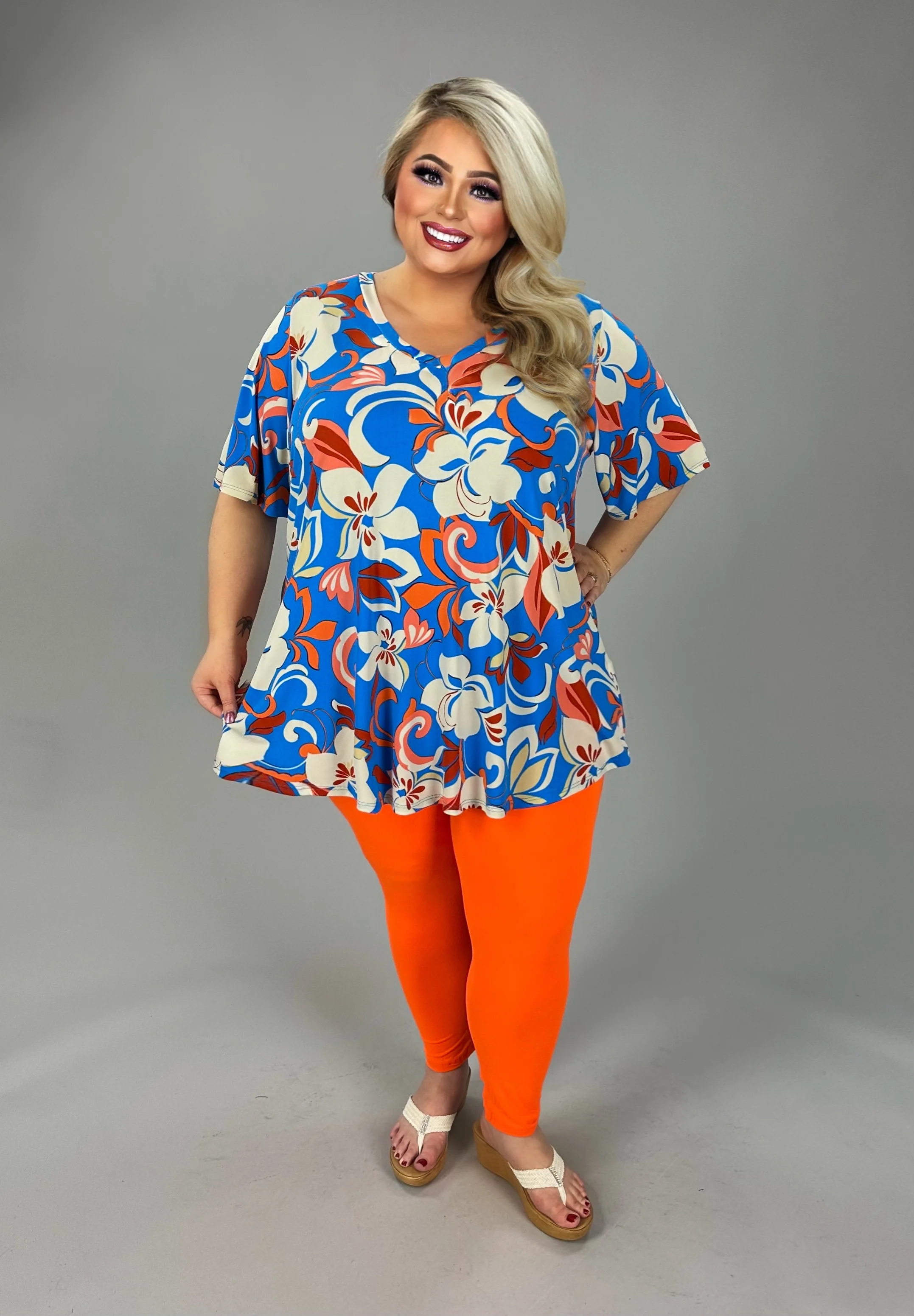 100 PSS {A Bold Approach} Blue Orange Floral V-Neck Top EXTENDED PLUS SIZE 2X 3X 4X  TRUE TO SIZE!! - Image 2