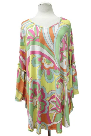 100 PSS {All My Wishes} Multi Color Print Flounce Sleeve Top EXTENDED PLUS SIZE 3X 4X 5X - Image 2