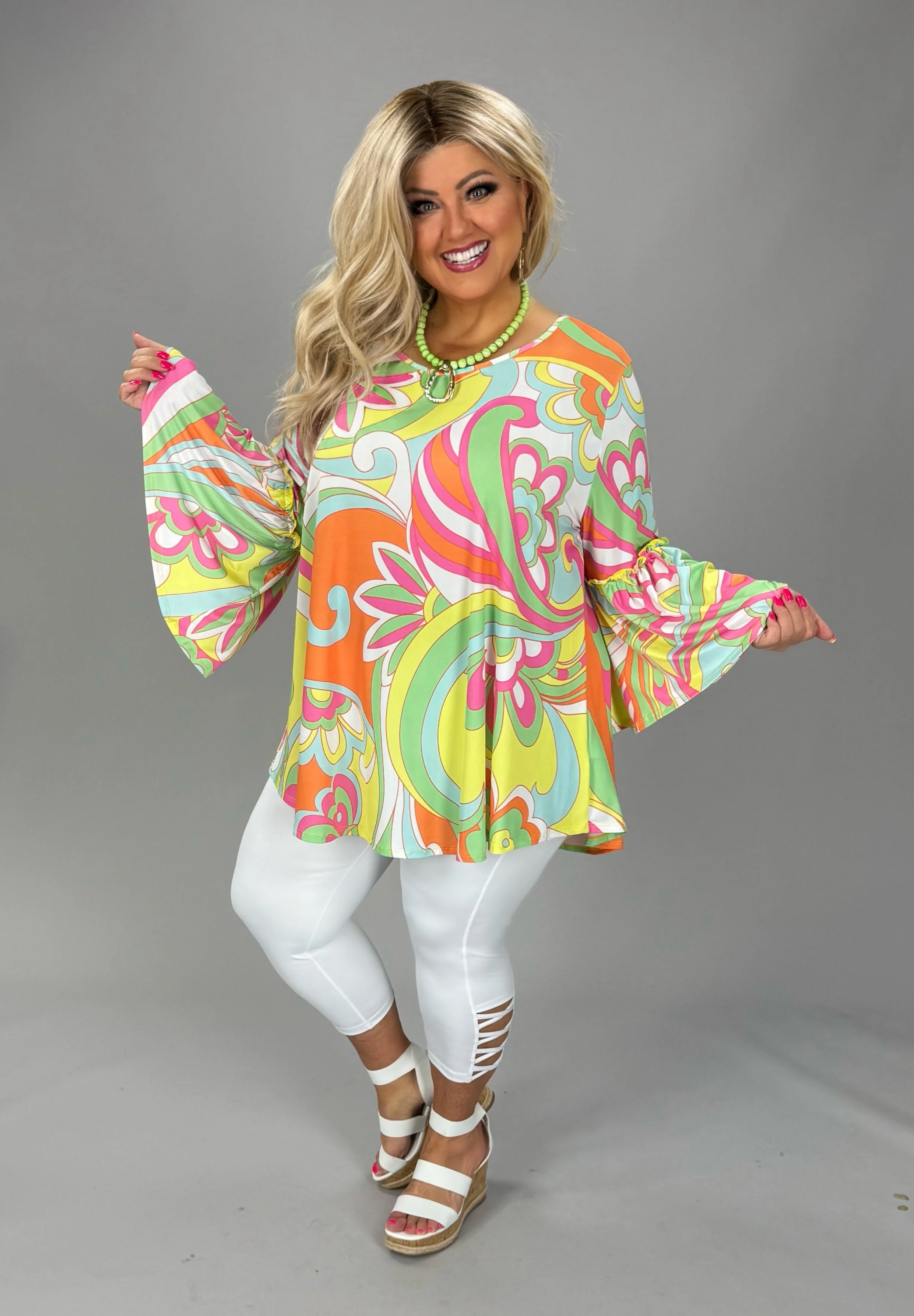 100 PSS {All My Wishes} Multi Color Print Flounce Sleeve Top EXTENDED PLUS SIZE 3X 4X 5X - Image 3
