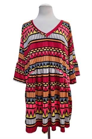100 PSS {Aztec Sunset} Red Coral Tribal Print V-Neck Top EXTENDED PLUS SIZE 3X 4X 5X - Image 2