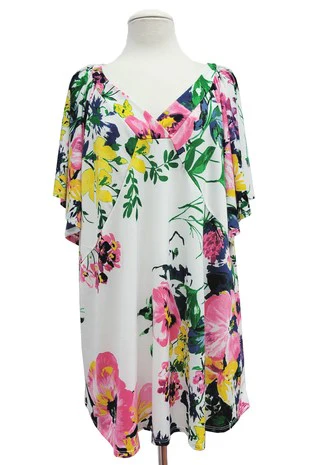 100. PSS {Blossom Avenue} Ivory Floral V-Neck Top  EXTENDED PLUS SIZE 2X 3X 4X  TRUE TO SIZE!!! - Image 2