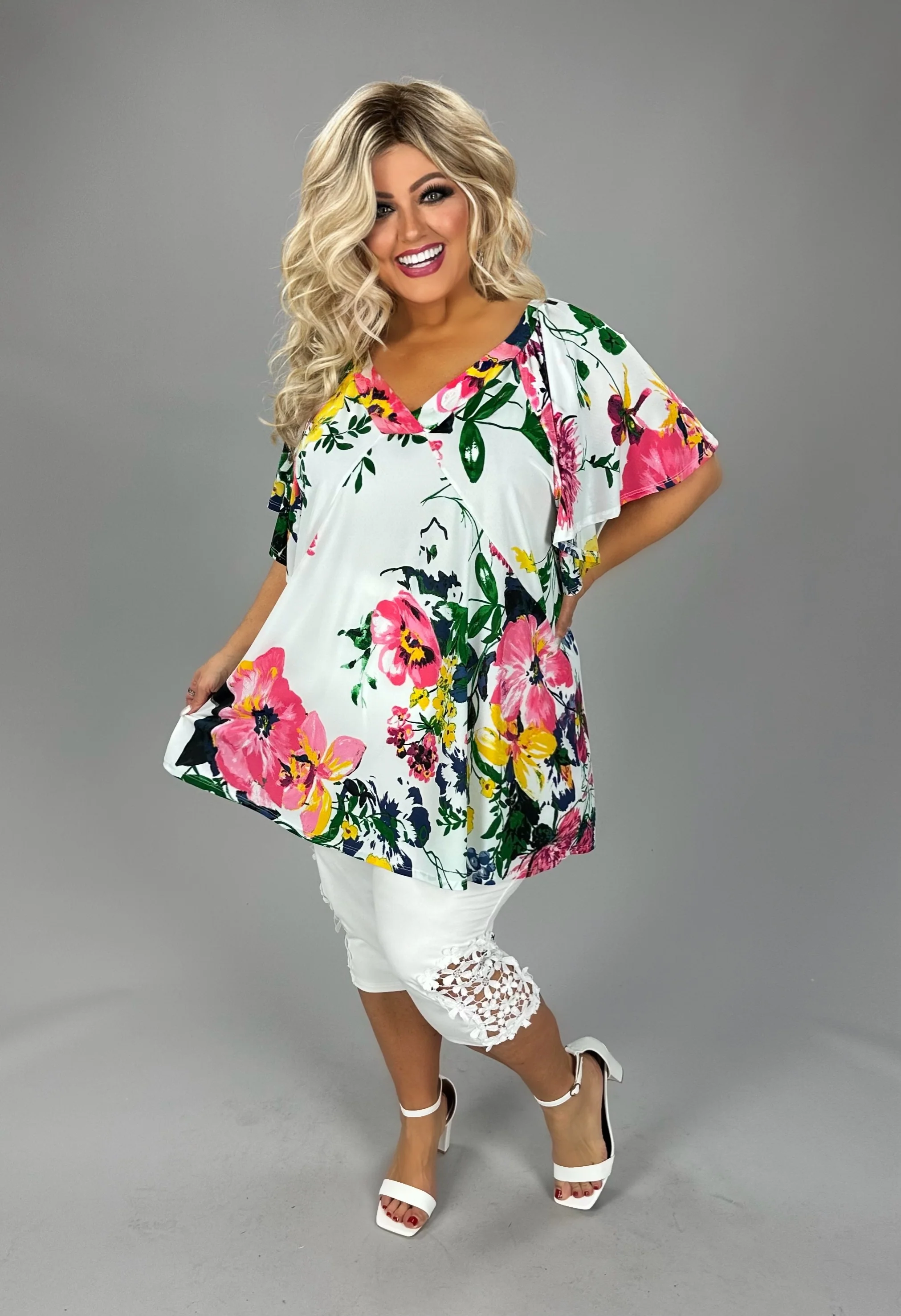 100. PSS {Blossom Avenue} Ivory Floral V-Neck Top  EXTENDED PLUS SIZE 2X 3X 4X  TRUE TO SIZE!!! - Image 4