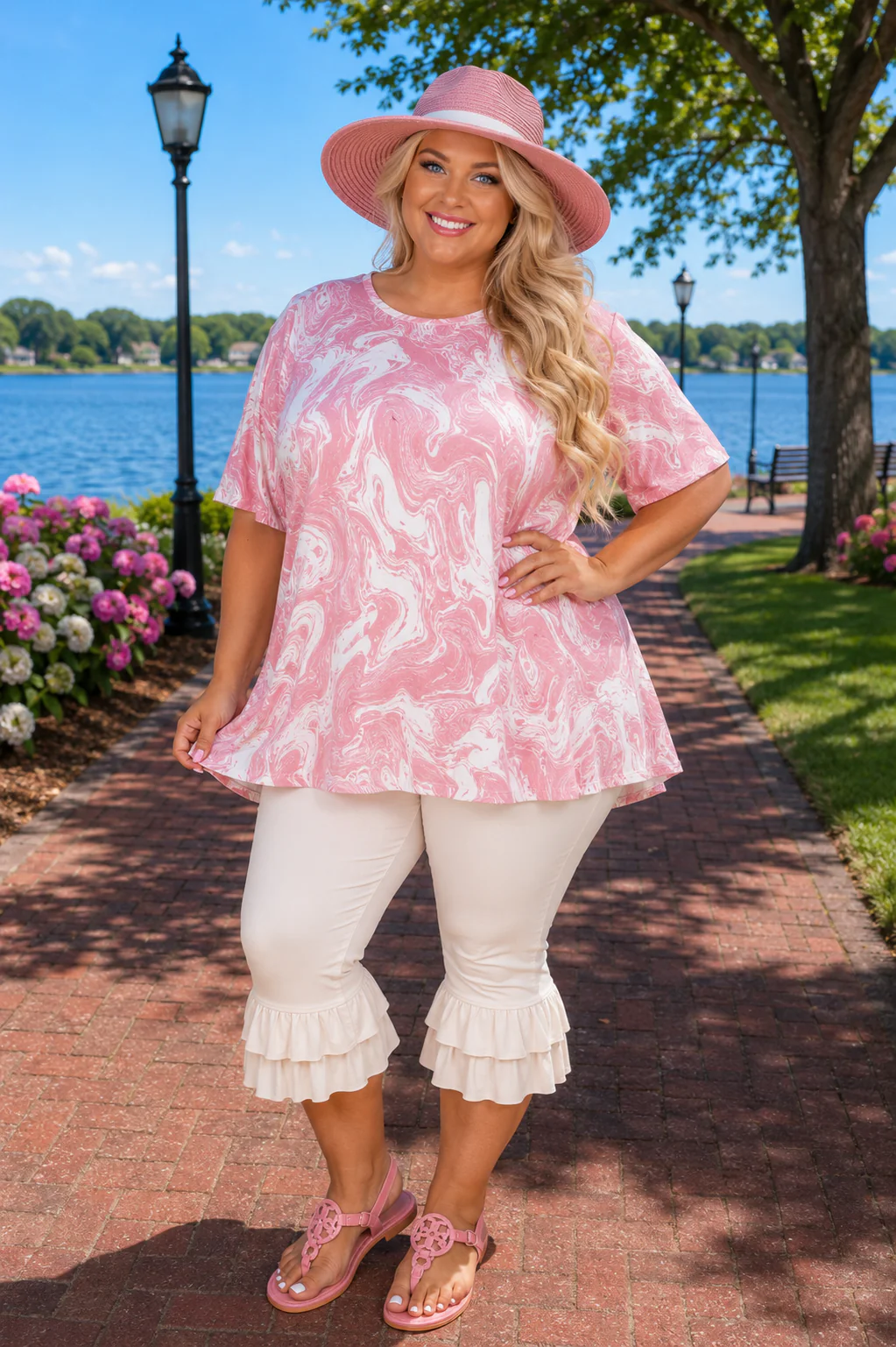 100 PSS {Blush Swirl} Pink Shirred Swirl Print Top EXTENDED PLUS SIZE 4X 5X 6X