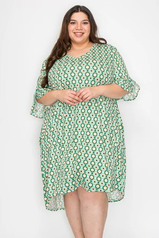 100 PSS {Circle To Circle} Green Circle Print V-Neck Dress EXTENDED PLUS SIZE 2X 3X 4X  TRUE TO SIZE!! - Image 4
