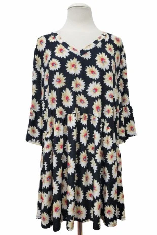 100 PSS {Daisy Days} Black Daisy V-Neck Ruffle Sleeve Top EXTENDED PLUS SIZE 3X 4X 5X - Image 2