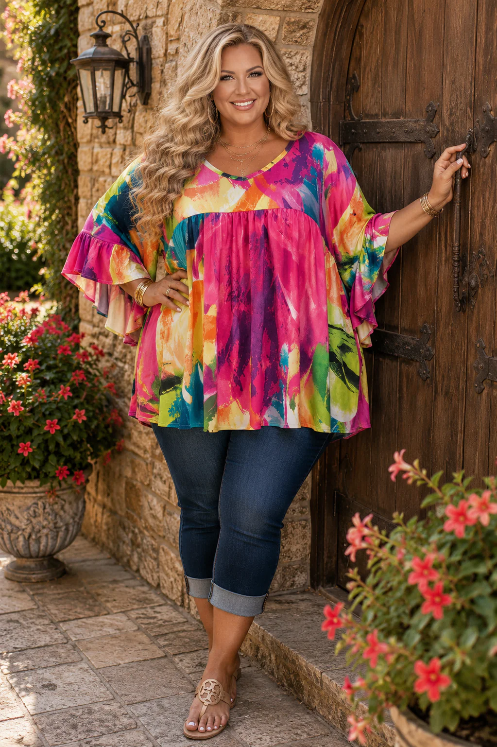 100 PSS {Day Party} Teal Abstract Inverted Baby Doll Tunic
