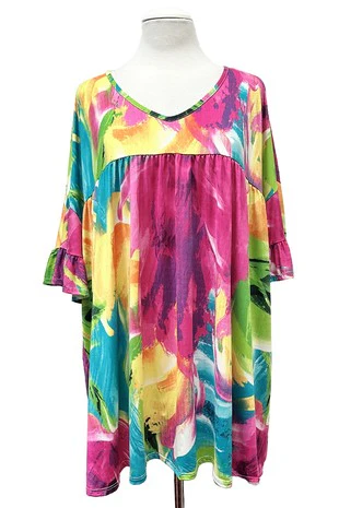 100 PSS {Day Party} Teal Abstract Inverted Baby Doll Tunic - Image 2