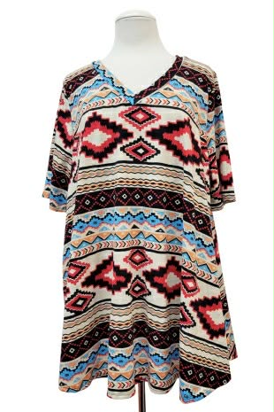 100 PSS {Desert Nomad} Beige Tribal Print V-Neck Top EXTENDED PLUS SIZE 3X 4X 5X - Image 2