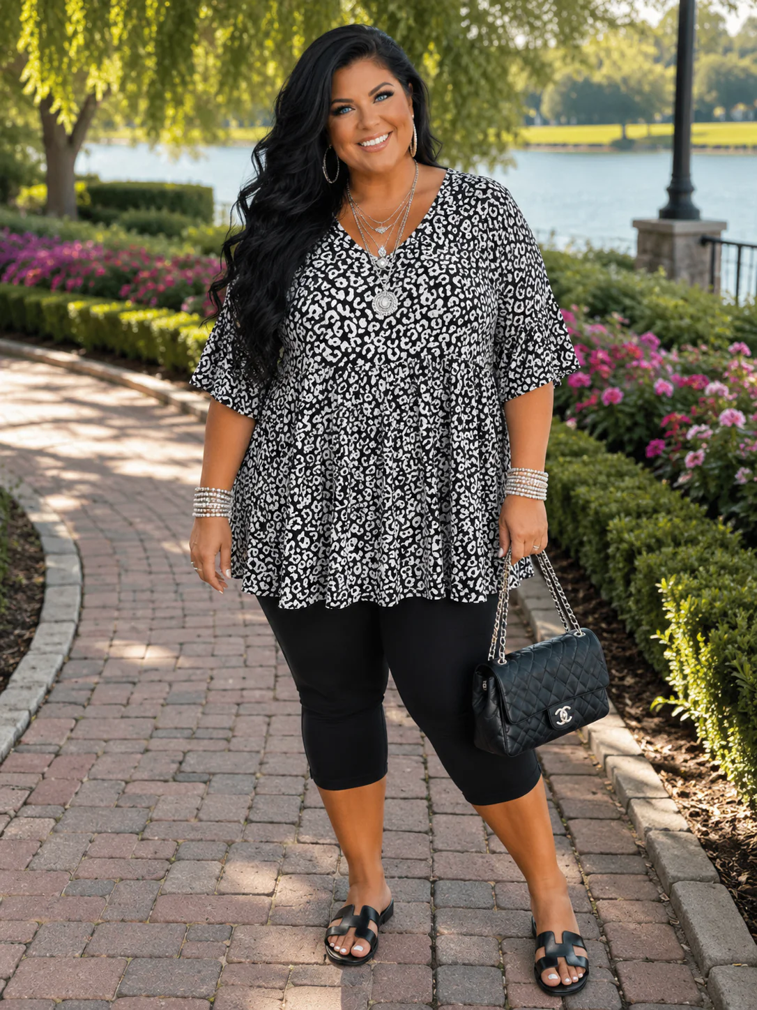 100 PSS {Fierce Style} Black Animal Print V-Neck Top EXTENDED PLUS SIZE 3X 4X 5X