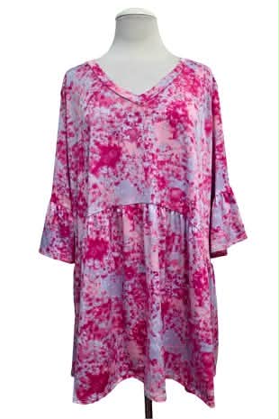 100 PSS {Flirty Moment} Pink Tie Dye V-Neck Top EXTENDED PLUS SIZE 3X 4X 5X - Image 2