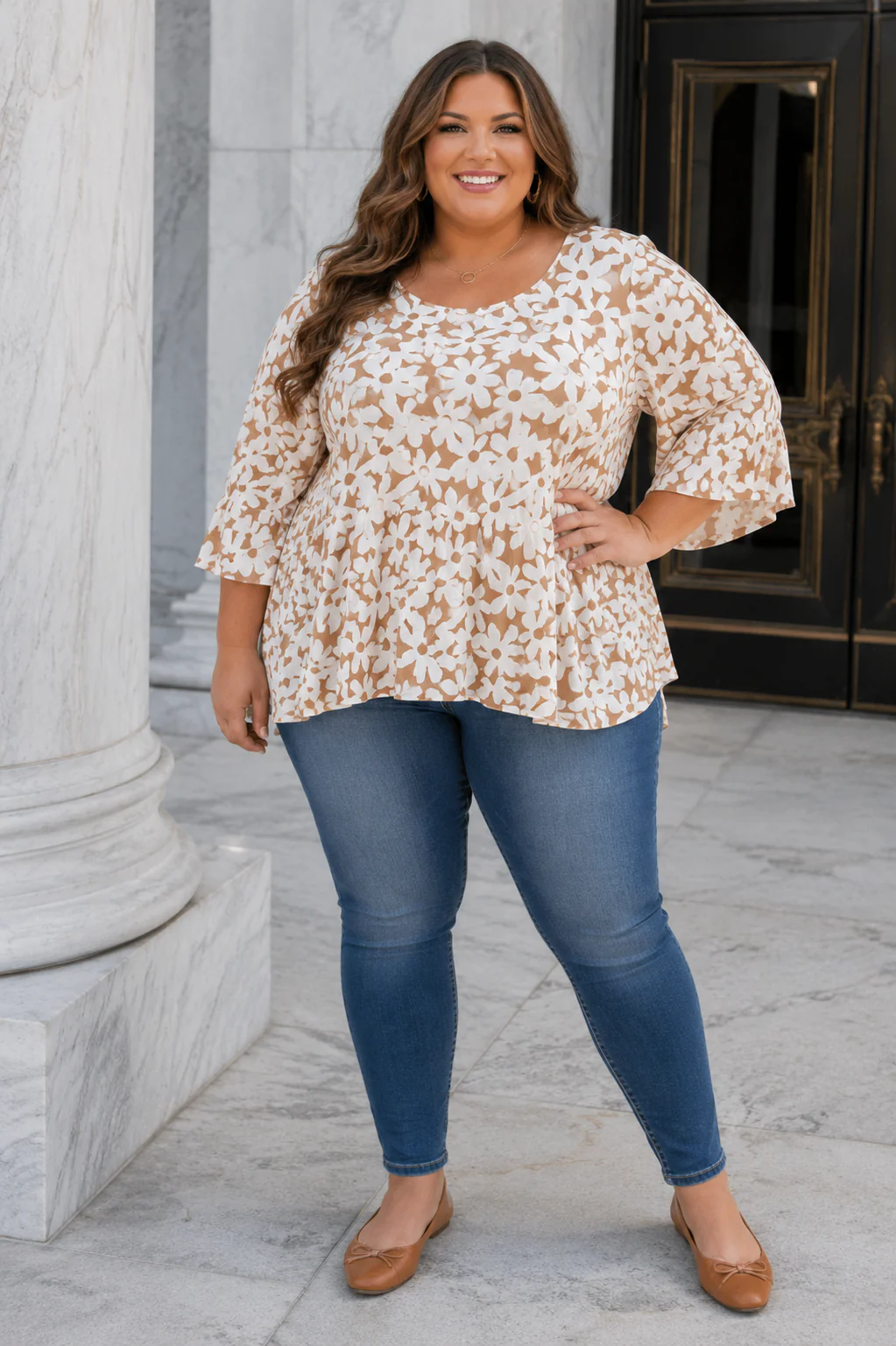 100 PSS {Floral Sunshine} Polagram Mustard Floral Top PLUS SIZE 3X