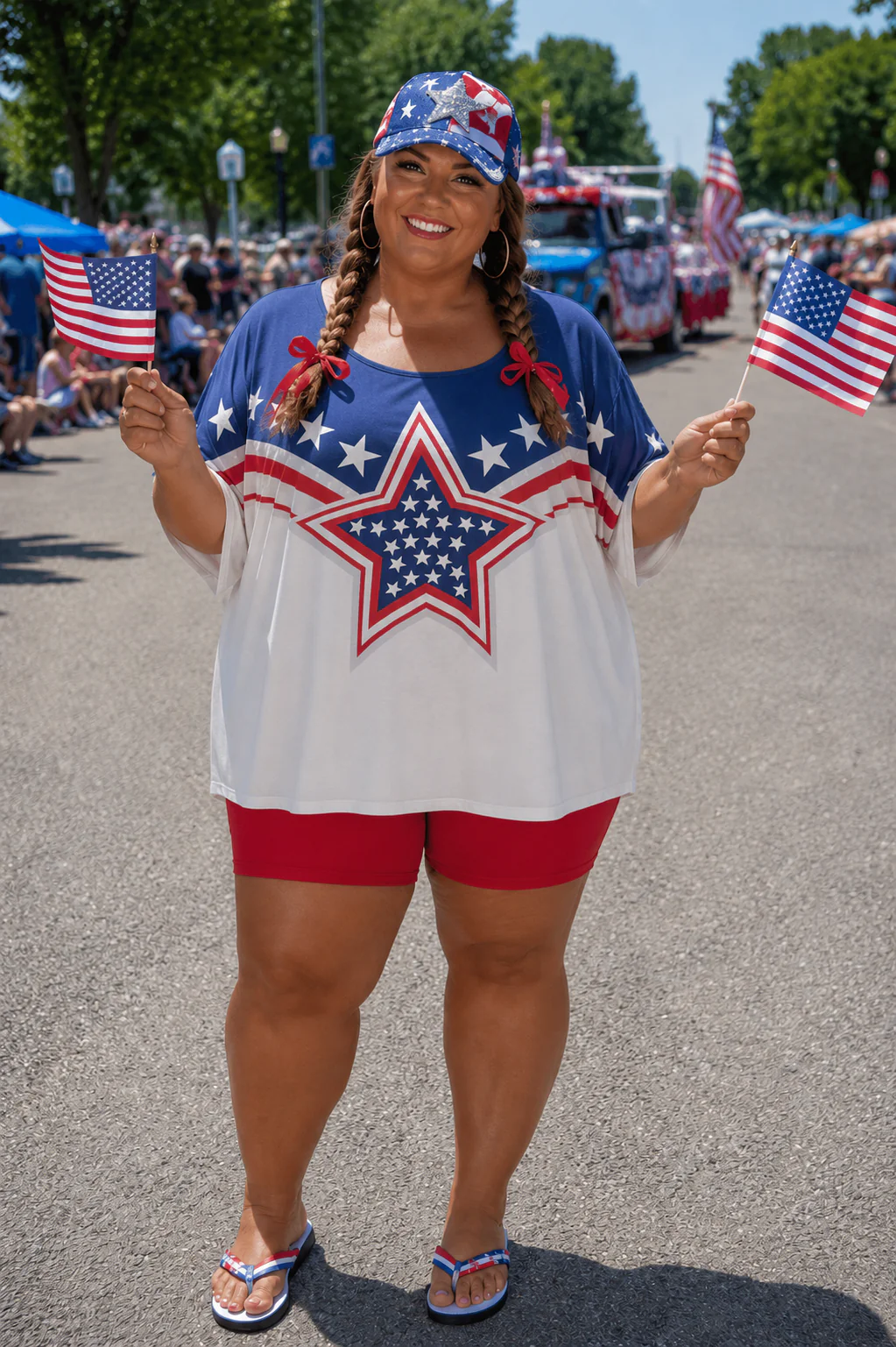 100 PSS {Liberty Love} Blue American Star Print Top EXTENDED PLUS SIZE 5X