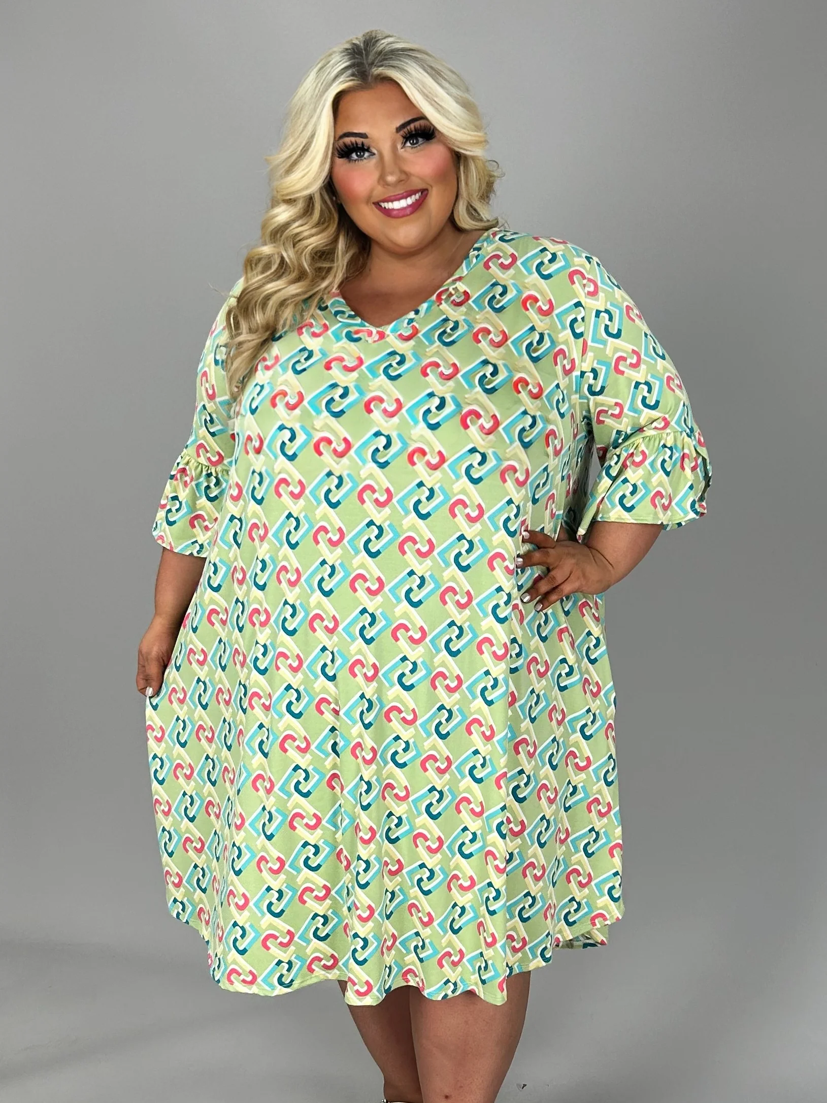 100 PSS {Lively Connect} Lt. Sage Print V-Neck Dress EXTENDED PLUS SIZE 2X 3X 4X  TRUE TO SIZE!! - Image 3