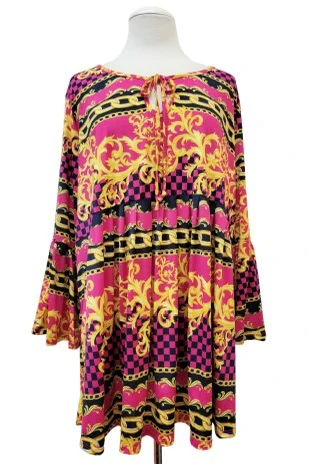 100 PSS {Luxe Links} Fuchsia Chain Print Top w/Keyhole EXTENDED PLUS SIZE 3X 4X 5X - Image 2