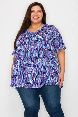 100 PSS {Might Be Love} Purple Print V-Neck Frill Hem Top EXTENDED PLUS SIZE 3X 4X 5X - Image 2