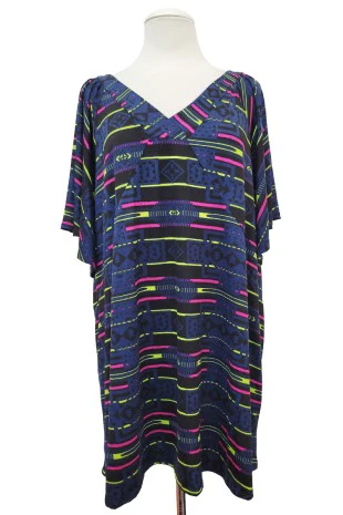 100 PSS {Neon Nights} Black Neon Print V-Neck Top EXTENDED PLUS SIZE 4X 5X 6X - Image 2
