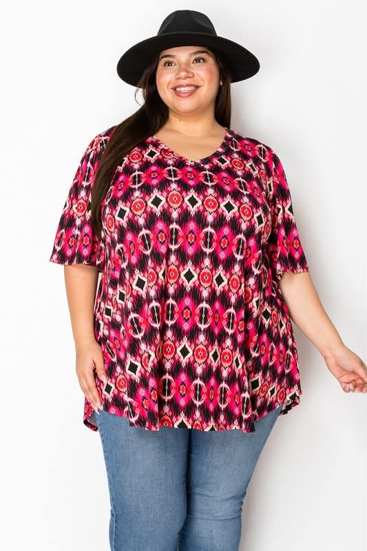 100 PSS {Off The Charts} Fuchsia Print V-Neck Top EXTENDED PLUS SIZE 3X 4X 5X - Image 2