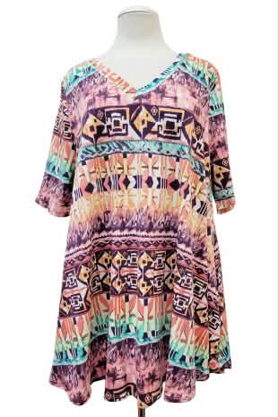 100 PSS {Outside The Lines} Mauve Multi Print V-Neck Top EXTENDED PLUS SIZE 3X 4X 5X - Image 2