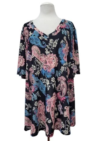 100 PSS {Paisley Promises} Black Paisley Print V-Neck Top EXTENDED PLUS SIZE 3X 4X 5X - Image 2