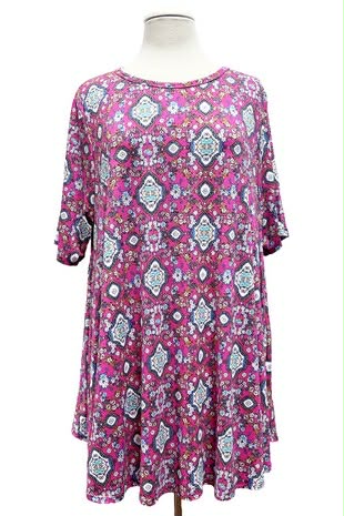 100 PSS {Pink Energy} Fuchsia Print Short Sleeve Top PLUS SIZE 1X 2X 3X - Image 2