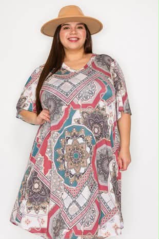 100 PSS {Pleasing Paisley} Rust Paisley Print V-Neck Dress EXTENDED PLUS SIZE 3X 4X 5X - Image 2