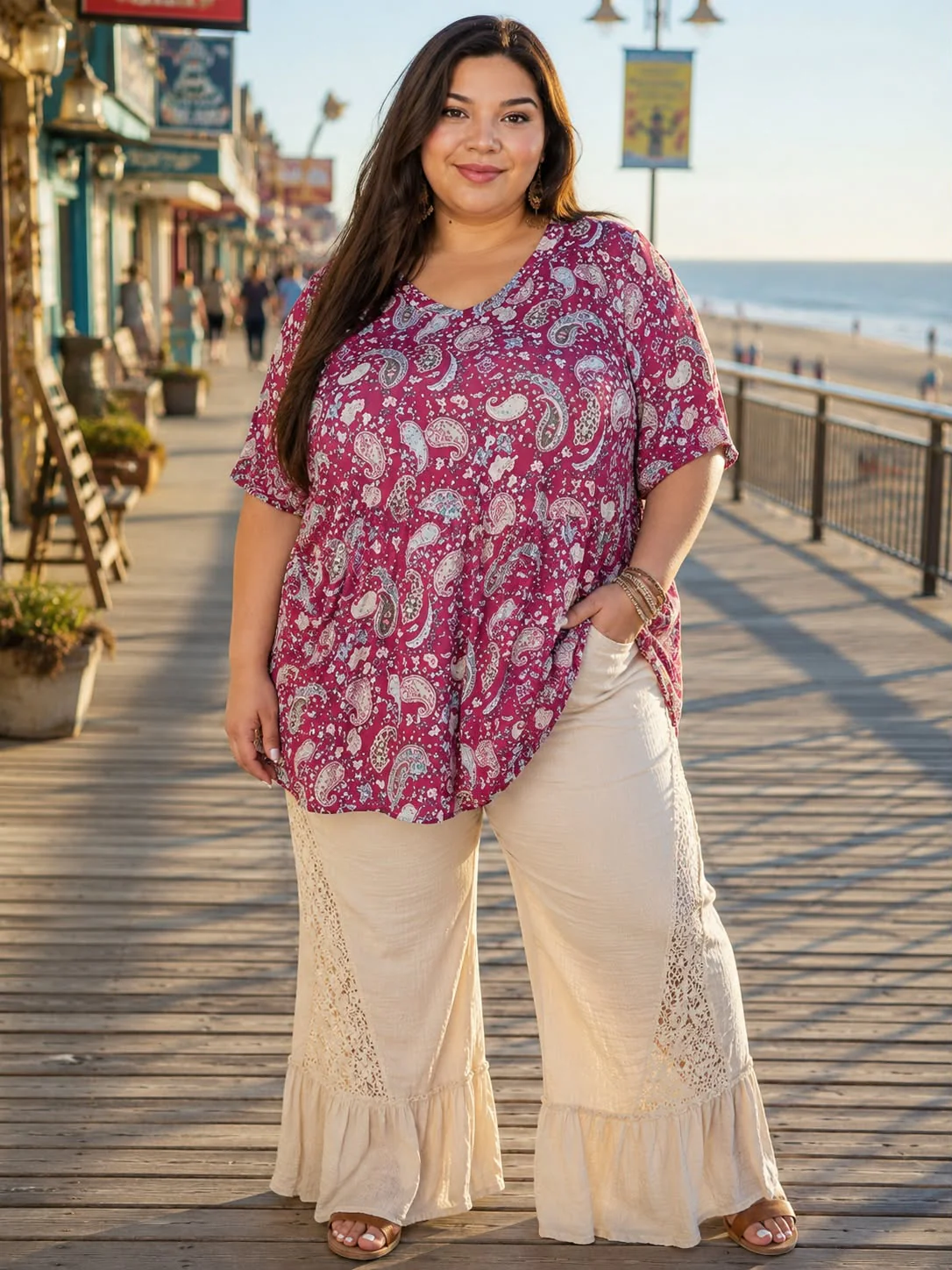 100 PSS {Plum Paisley} Plum Paisley Print V-Neck Top EXTENDED PLUS SIZE 3X 4X 5X