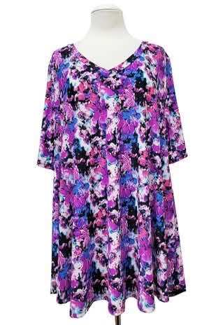 100 PSS {Purple Passion} Purple Multi Print V-Neck Top EXTENDED PLUS SIZE 3X 4X 5X - Image 2