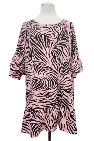 100 PSS {Safari Party} Pink Animal Print Ruffle Sleeve Top EXTENDED PLUS SIZE 4X 5X 6X - Image 2