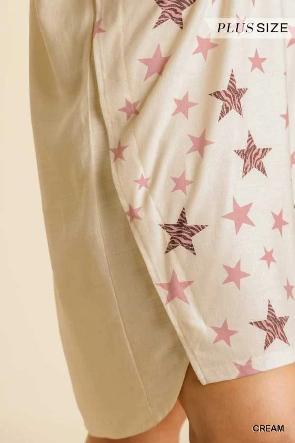 100 PSS {Star Of The Show} UMGEE Beige Star Print Dress PLUS SIZE XL 1X 2X - Image 3