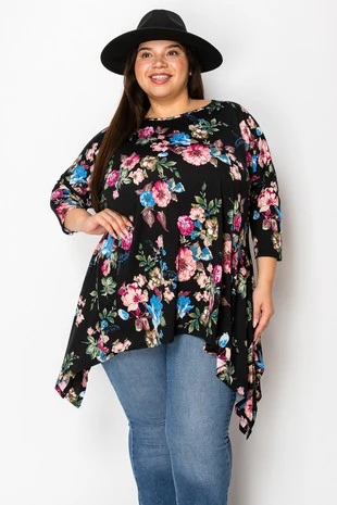 100 PSS {Statement Stems} Black Floral Side Drape Top EXTENDED PLUS SIZE 3X 4X 5X - Image 2