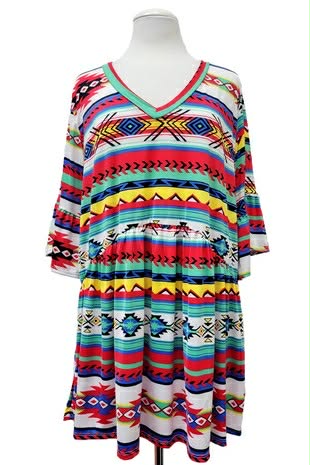 100 PSS {Sunset Canyon} Red Tribal Print V-Neck Top PLUS SIZE 1X 2X 3X - Image 2