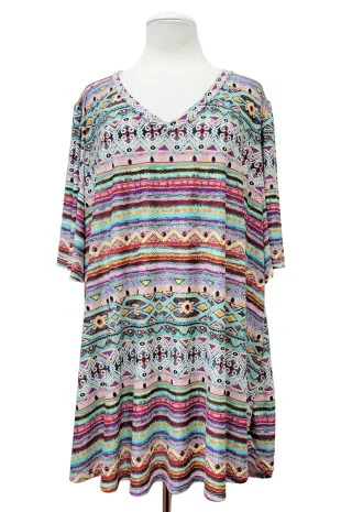 100 PSS {Tribal Tropics} Mint Tribal Print V-Neck Top EXTENDED PLUS SIZE 3X 4X 5X - Image 2