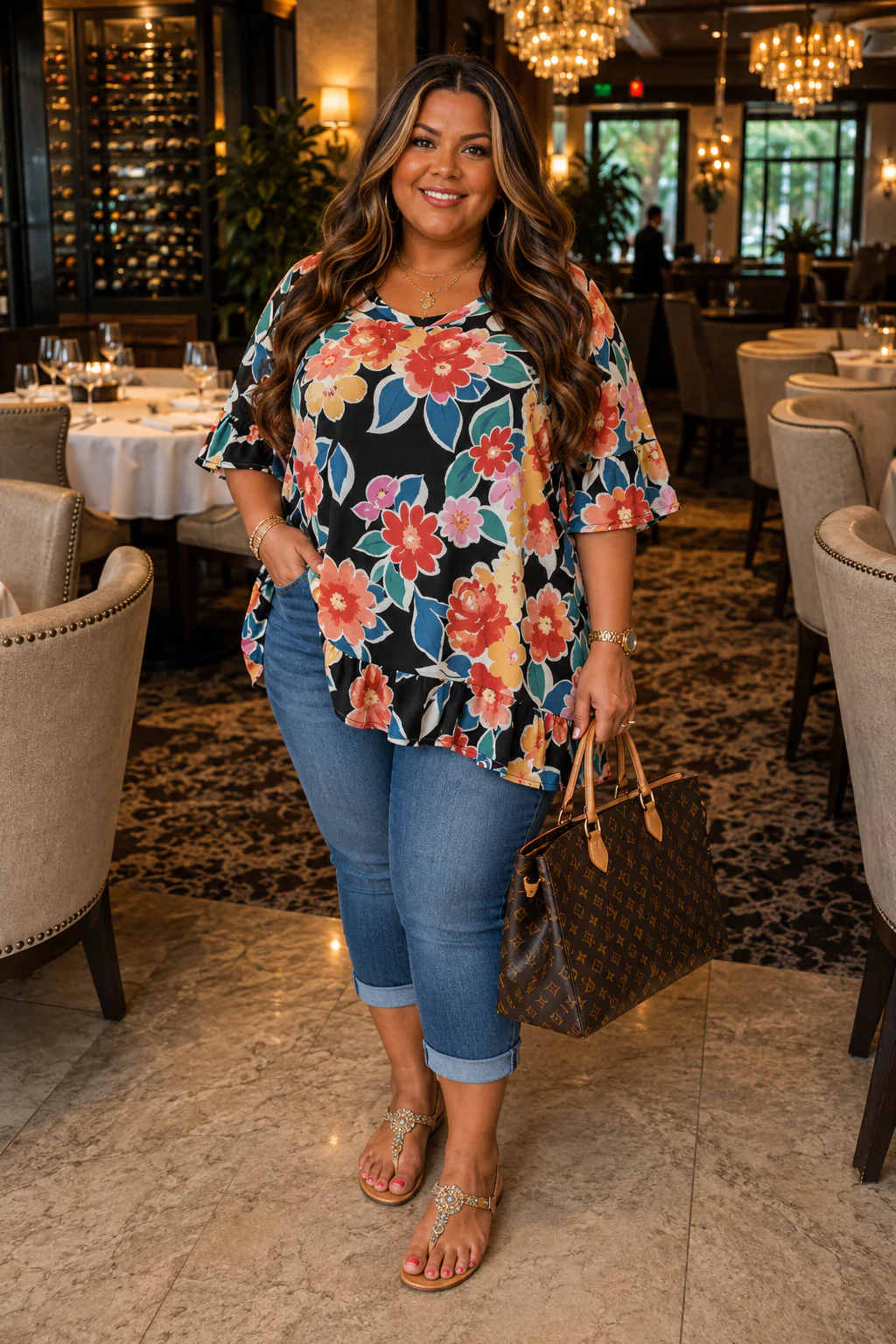100 PSS {Vibrant Cutie} Black Floral Print Tunic EXTENDED PLUS SIZE 2X 3X 4X